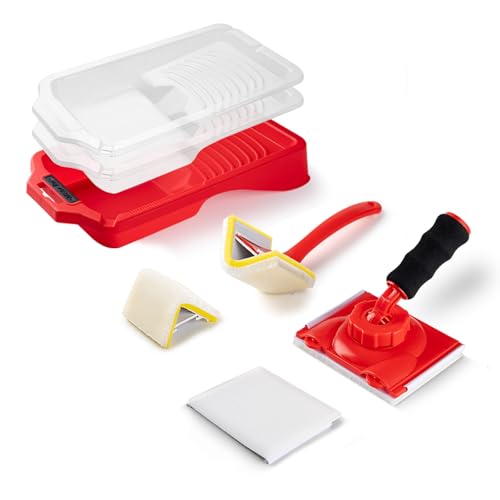 Mister Rui 7 Pieces Paint Edge Tool Kit, Paint Tray with Liner, 5 Inch 360°Rotating Paint Edger with Trim, Corner Paint Edger, for Walls Ceilings Corners