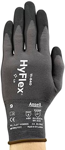 Ansell Hyflex 11-840 Work Gloves for Men and Women, Nylon, Medium, 12 Pairs