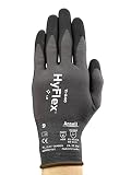 Ansell HyFlex 11-840 Guantes de Trabajo Profesionales, Revestimiento de Nitrilo Antideslizante y Transpirable, Protección Mecánica Multiusos, Seguridad Industrial, Negro, Talla L (12 Pares)