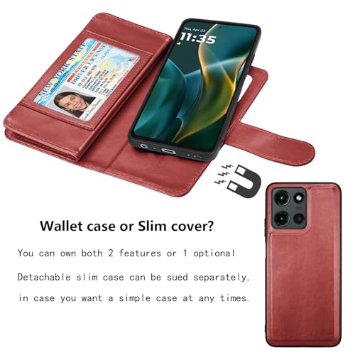 Njjex Wallet Case for Motorola Moto G 5G 2025, for Moto G 5G 2025 Case, [9 Card Slots] PU Leather ID Credit Card Holder Folio Flip [Detachable] Kickstand Magnetic Phone Cover & Lanyard [Wine Red] - Thumbnail 4