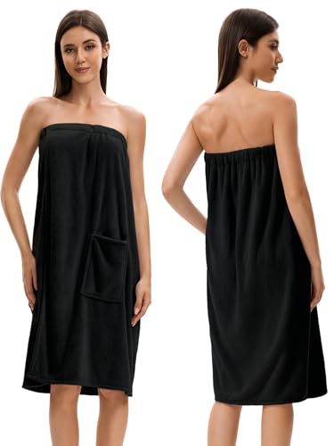 Image of Towel Wrap For Women After Shower,Plush Bath Robe Female,Sauna Spa Wrap Around Towels With Pockets