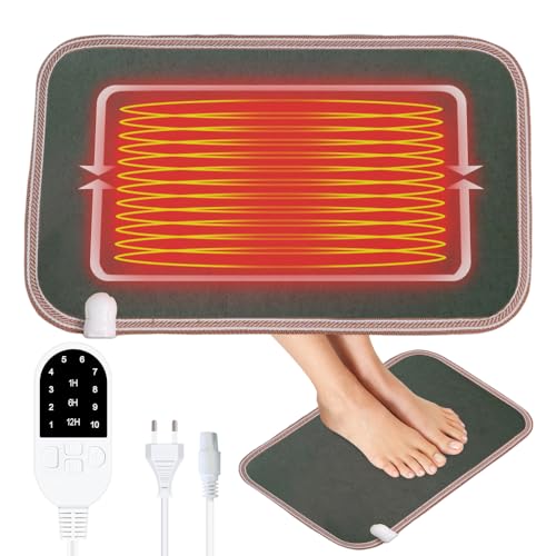 Afenau - Tapis Chauffant pour Pieds, Afenau 30x50cm Chauffe Pied Electrique avec 10 Niveaux de Chaleur, 3 Minuteries, Tapis Sol Chauffant, Tapis Chauffant éLectrique pour Bureau, Salon (Gris foncé) - -8%