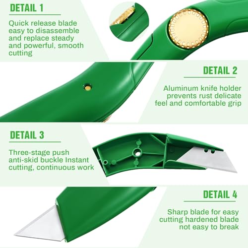 Image of WILLBOND 2 Pcs Navajas Para Roofing Fixed Blade Roofing Knife, Heavy Duty Utility Knife for Drywall, Vinyl, Carpet Cutting, Metal Roofings Tools with Replacement Hook Blades (Dark Green)