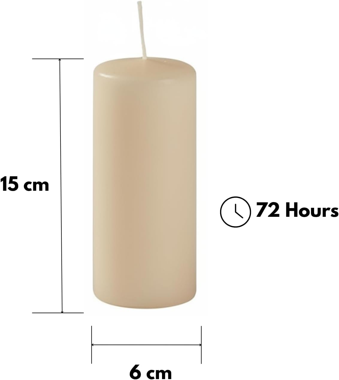 Pack of 6 Candles - Diameter 6 cm Height 15 cm - Colour Beige - Burn Time 72 Hours - Cereria Di Giorgio