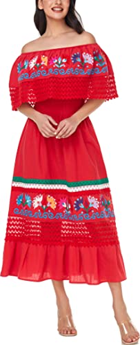 Image of YZXDORWJ Women Embroidered Mexican Peasant Casual Sexy Lace Off-Shoulder Long Dress