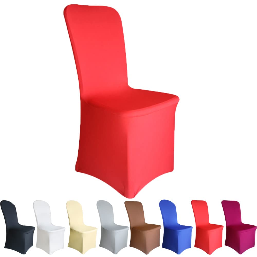 Time to Sparkle Chair Cover Spandex Lycra Stretch Slipcovers Dining Chair Cover Wedding Banquet Party Flat Front (Red)