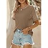 SHEWIN Women's Waffle Knit Tops Casual Crew Neck Hollow Out Raglan Short Sleeve Summer T-Shirts Blouses