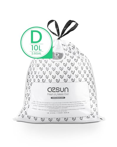 Image of Cesun Code D Drawstring Trash Bags 90 Count, Pre Cut 2.6 Gallon / 10 Liter Small Trash Can Liners, White