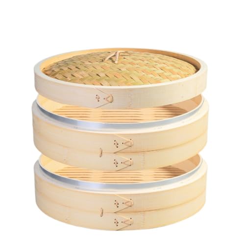 MCSWSEE せいろ蒸し器 2段セット27cm 蒸籠蒸し 天然竹材 浅型デザイン 付属エコ蒸し紙で野菜 小籠包 点心を美味しく蒸し上げ (2層1カバー,52cm)