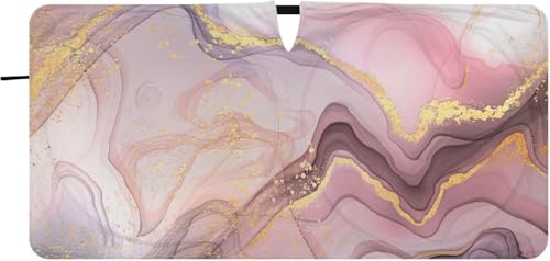 車用サンシェード フロント 折り畳み式 おしゃれ 軽自動車 カーシェード 大理石柄 マーブル ピンク 北欧風 マーブリング 墨流し 日除け 遮光 断熱 車用パラソル 汎用 日差しカット 収納袋付