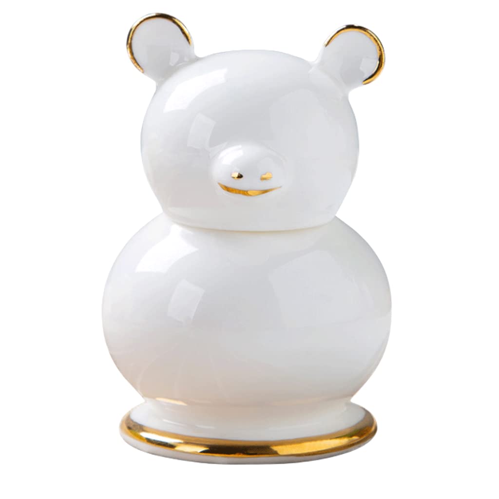 MRKU Toothpicks Dispenser Toothpick Box Holder Fashion White Porcelain Cute Container Bear Detachable Chic
