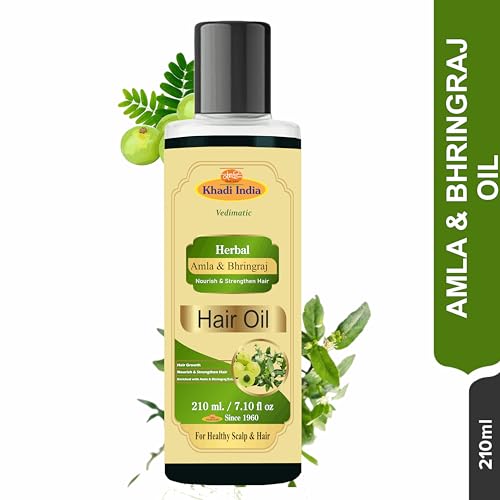 Image of Khadi Herbal Natural Amla Bhringraj Hair Oil For Controlling Hair Fall, Nourishing Oil For Healthy Hair Growth, Paraben & Silicone