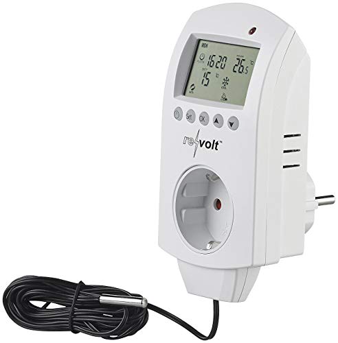 revolt Temperaturschalter: Digitales Steckdosen-Thermostat für Heiz- & Klimageräte, Sensorkabel (Steckdosenthermostat mit Fühler, Thermostat Steckdose mit Fühler, Digitaler Temperaturregler)