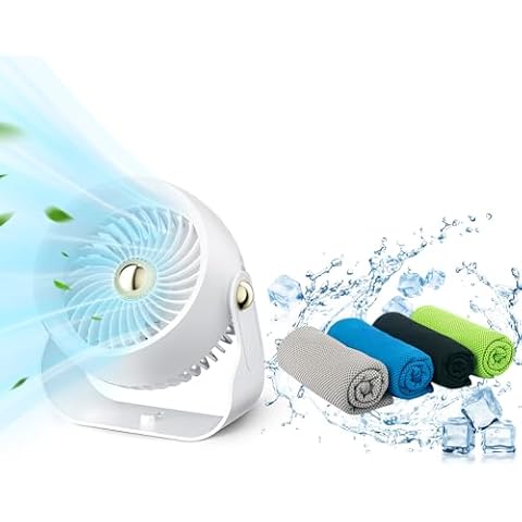 CIVPOWER Air Circulator Desk Fan: Rechargeable Fan with 6000 mAh Battery,4 Pack Cooling Towels (40"x12") Cover