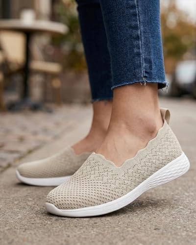 Image of Puxowe Women's Slip-On Walking Shoes | Lightweight Knit Sneakers with Memory Foam Insole, Breathable & Wide Fit Available for Daily Walking, Casual & Travel