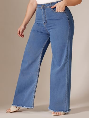 Image of Miss Chase A+ Women's Wide-Leg High Rise Regular-Length Stretchable Denim Jeans