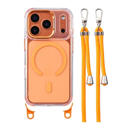 Étui magnétique iPhone 15 Plus orange transparent avec cordon