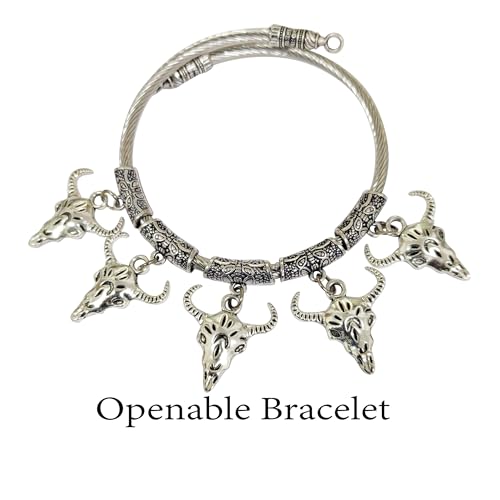 Image of Touchstone New Indian Bollywood Handcrafted Filigree Ox Horn Motif Fabulous Style Designer Jewelry Openable Bracelet in Oxidized Silver Tone for Women