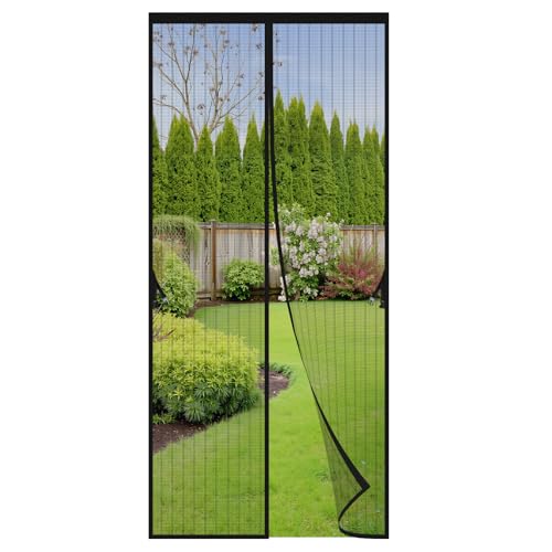 PETAFLOP Fliegengitter für Türen 90x210cm - Robuster Magnetischer Fliegengittervorhang für Türen mit Kraftvollen Magneten und Vollrahmen-Magic-Tape
