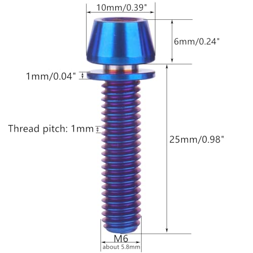 Image of Titanium Bolt M6 x 25mm Allen Hex Bolts with Washers Screw for Bicycle V Brake Hub Fixed (Burnt Blue)