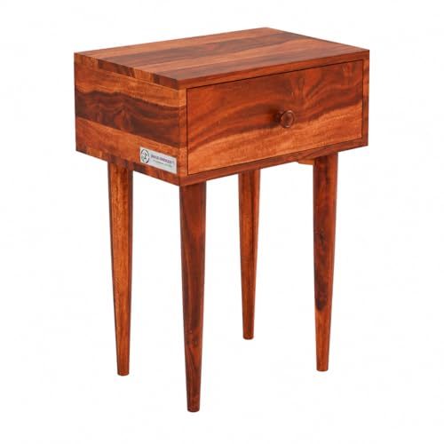 Image of Jangid Handicraft Solid Sheesham Wood Bedside Table for Bedroom | Wooden Bed Side Nightstand Table with Drawer Storage for Home & Hotels | Sofa Side Table for Living Room | Rosewood, Honey Finish