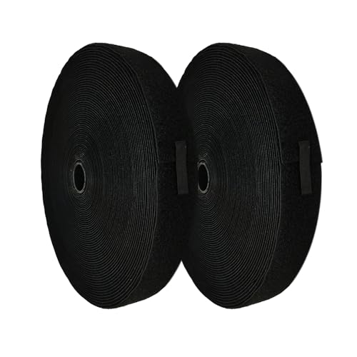 25 Metros Cinta de Cierre para Coser - Gancho y Felpa - Rollo de Cinta para Unir Cortinas, Alfombras, Telas, Fuerte Agarre, Hook and Loop, Blanco o Negro, (Negro, Gancho + Felpa 20mm)