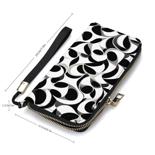 Abstract Black And White Pattern PU Leather Clutch Long Bifold Wallet, Coin Purse Credit Pass Case, Durable Card-Holder Money Storage for Women Men2