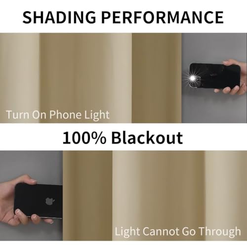 Image of Joydeco Beige Blackout Curtains 108 Inches Long, Extra Long Curtains for Living Room Bedroom, Grommet Total Room Darkening Drapes Grommets Solid Drapes for Bedroom Windows