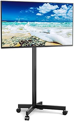 Mobile TV Cart Rolling Floor Stand for 23-60 Inch LCD LED OLED 4K Smart TVs up to 88 lbs, Height Adjustable Outdoor Metal Trolley Stand with Locking Wheels and Tilt Mount for Home Office Portable Use