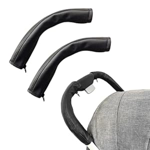 Funda manillar carro bebe universal, 2pcs cubierta barra cochecito bebé, protectores para manillar de cochecito,asa extraíble con cremallera de piel sintética,Para Mayoría Cochecitos Negroa