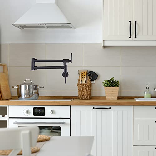 Pot Filler Kitchen Faucet Matte Black Bar Sink Faucet Wall Mount Folding Stretchable Restaurant Sus304 Stainless Steel With Double Joint Swing Arm One Hole Two Handles 1/2 Npt Commercial #TOP6