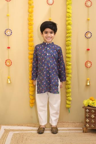 Indian Kids Wear Cotton Fabric Boy's Printed Kurta Payjama Set 127093