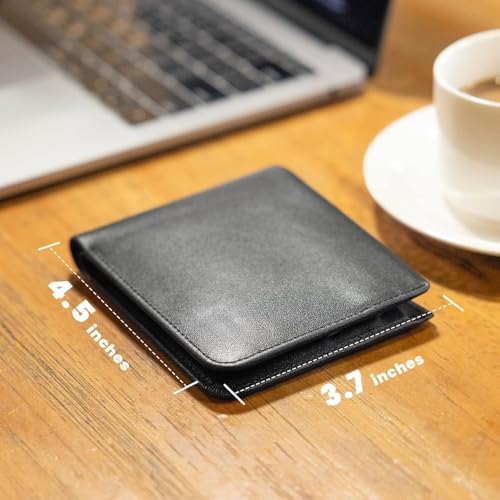 Genuine Leather Wallet for Men Full Grain Minimalist RFID Blocking Bifold Slim Coin Pocket Ultra Thin Front Pocket Gift (Black)3