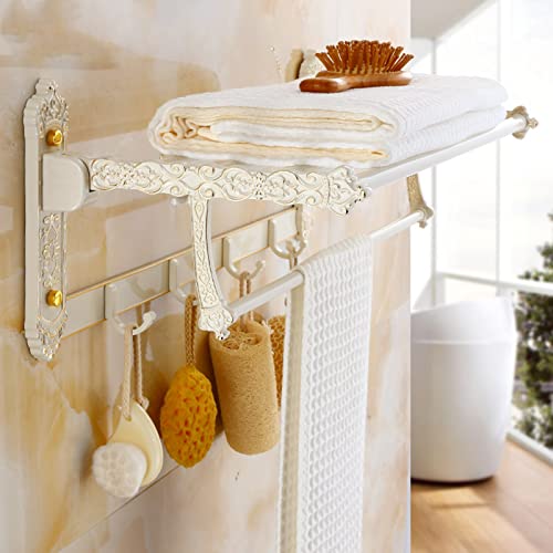 Support de serviette pliable blanc 50cm avec crochets amovibles LWX - 3