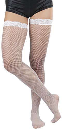 Image of ToBeInStyle Women's Wide Floral Lace Fishnet Thigh Hi Stockings
