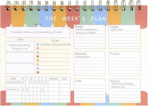 Azonee A5 Weekly Planner Notepad Undated Spiral To-Do List 52 Sheets Goal Planner 6.5x9.5in Habit Tracker for Work Office School Colorful + Daily Planner Tear-Off To-Do List for Tasks
