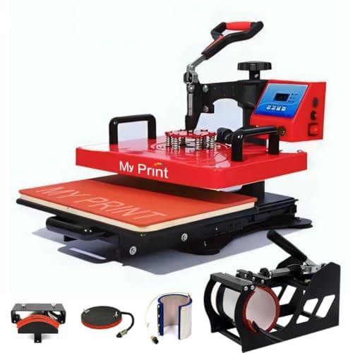 Image of MY PRINT | Heat Press 5 in 1 Digital Multi Functional | DTF PRINTING | Sublimation Printing | Vinyl Printing Machine for T-Shirts [Any Flat Product] with Cap Press, Plate Press, 11Oz Mug Press, with extra Mug Attachment | 12x15 Inch | For Business Supplies [Teflon Attached] (with SLIDER 5in1)