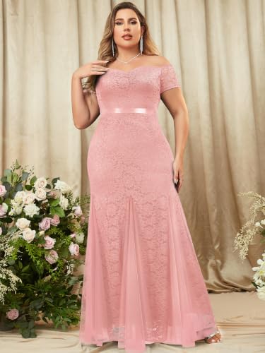 Image of Miusol Women's Plus Size Formal Off Shoulder Vintage Floral Lace Mermaid Maxi Evening Party Dress