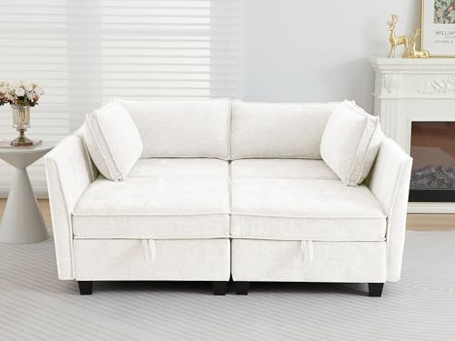 Image of ORRD Sleeper Modular Sectional Sofa Set, Convertible Couch Bed with Storage, 4 Seater and 4 Armrestes Sofa Modular for Living Room, Office (Beige)