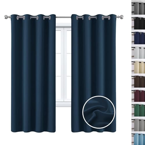 Paquete de 2 cortinas 100 % opacas de 160 x 80 cm, elegantes cortinas de felpa suaves de color sólido con trabillas y alzapaños para sala de estar y habitación de los niños, color azul oscuro