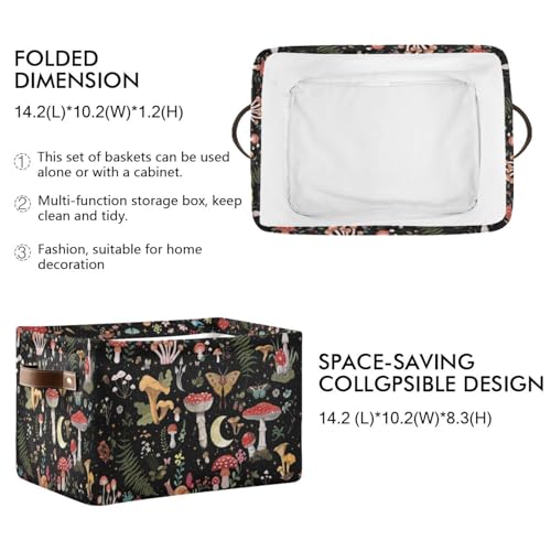 Image of Mushroom Gothic Witch Storage Basket Bin for Shelves Closet Fern Leaves Foldable Fabric Storage Box Cube with Handles Kids Gifts Toy Clothes Shelf Basket Organizer for Bedroom Nursery Home Decorative