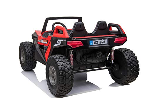 ES-TOYS Kinderfahrzeug - Elektro Auto Riesen Buggy - 2X 12V7A Akku,4x75W Motoren- 2,4Ghz, Allrad+2 Sitzer+Ledersitz+Eva (Rot) – Bild 3