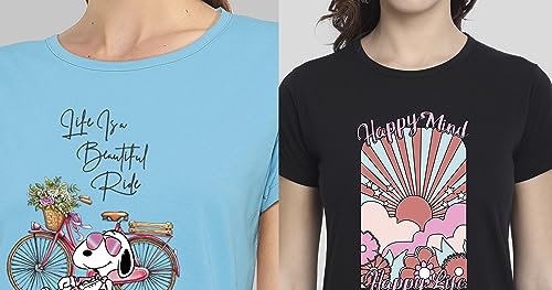 Image of Combo Women's T-Shirts, Cotton Half Sleeves Round-Neck Printed T-Shirt for Girls, & Women Tees (Pack of 2) 960-980-
