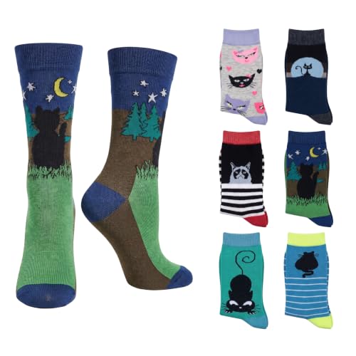 Image of Tipi Toe Women's 6-Pack Funky Crew Socks | Colorful Fun Patterned Novelty Dress Socks, Sizes 9-13