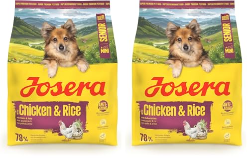 JOSERA Mini Senior Huhn & Reis (1 x 900 g) | Premium Trockenfutter für ausgewachsene ältere Hunde Kleiner Rassen | Anti- Aging & Nierenentlastung | Extrakleine Kroketten | glutenfrei | 2er Pack