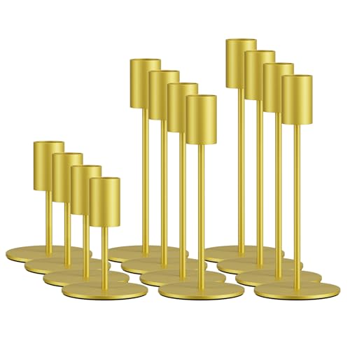 zeochyni Set of 12 Gold Taper Candle Holder Bulks for Wedding, Party Decor