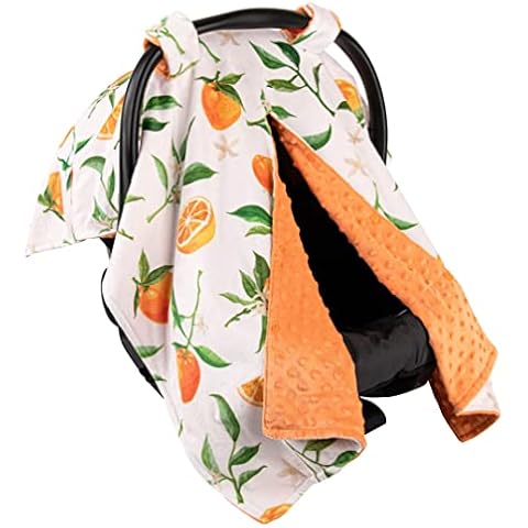 Top Tots Deluxe Minky Baby Car Seat Cover - Oranges with Leaves, 40 x 29 Inch Orange Cover