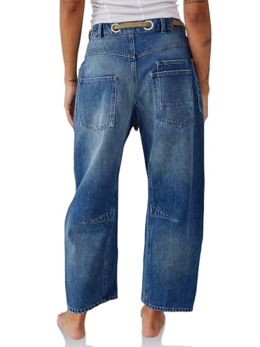 PLNOTME Womens Baggy Barrel Horseshoe Jeans Wide Leg Patchwork Low Rise Denim Pants with Pockets3