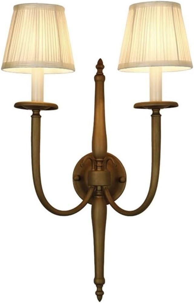 LYOUAE American Antique Double Head Wall Sconce European Rustic Cloth Shade Wall Light Indoor Bedroom Wall Mounted Lamp for Bedroom Living Room Hallway