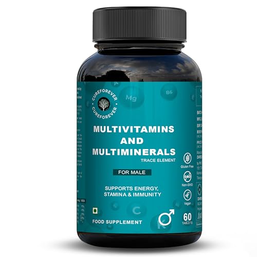 Image of CUREFOREVER Multivitamin Tablet for Men (60 Tablets) | Multivitamin & Multimineral with 27 Key Nutrients - Vitamin C, D3, K2, B12, Biotin & Zinc | Energy, Stamina & Immunity Support